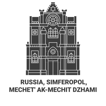 Ilustración de Rusia, Simferopol, Mechet Akmechit Dzhami recorrido hito línea vector ilustración - Imagen libre de derechos