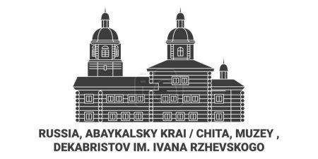Ilustración de Rusia, Abaykalsky Krai Chita, Muzey, Dekabristov Im. Ivana Rzhevskogo recorrido hito línea vector ilustración - Imagen libre de derechos