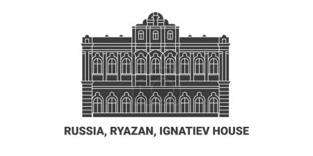 Illustration for Russia, Ryazan, Ignatiev House, travel landmark line vector illustration - Royalty Free Image