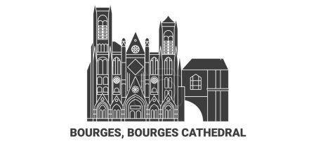 Illustration for France, Bourges, Bourges Cathedral, travel landmark line vector illustration - Royalty Free Image