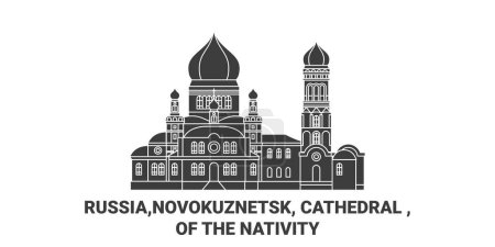 Ilustración de Rusia, Novokuznetsk, Catedral, De la Natividad viaje hito línea vector ilustración - Imagen libre de derechos