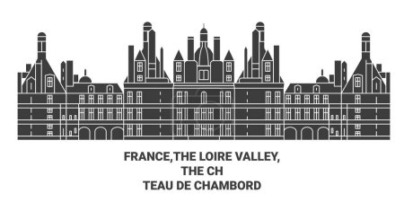 Téléchargez les illustrations : France, La vallée de la Loire, Le Chteau De Chambord illustration vectorielle de ligne de voyage - en licence libre de droit