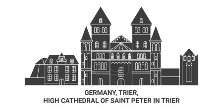 Ilustración de Alemania, Tréveris, alta catedral de San Pedro En Tréveris recorrido hito línea vector ilustración - Imagen libre de derechos