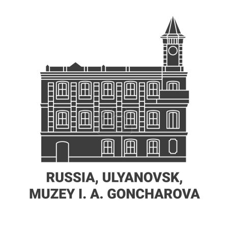 Téléchargez les illustrations : Russie, Oulianovsk, Muzey I. A. Goncharova illustration vectorielle de ligne de repère de voyage - en licence libre de droit