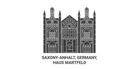 Ilustración de Alemania, Saxonyanhalt, Haus Martfeld recorrido hito línea vector ilustración - Imagen libre de derechos