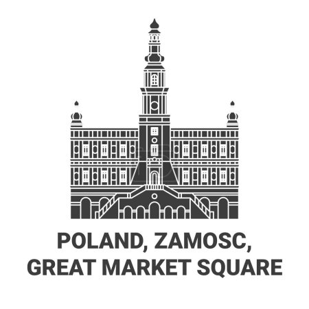 Téléchargez les illustrations : Pologne, Zamosc, Great Market Square Voyage illustration vectorielle de ligne historique - en licence libre de droit