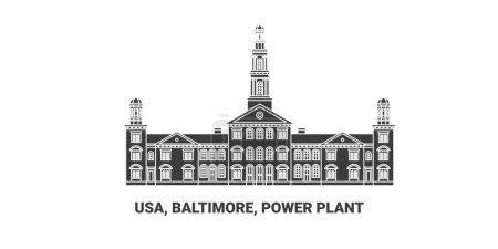Téléchargez les illustrations : Usa, Baltimore, illustration vectorielle de ligne de voyage historique de la centrale électrique - en licence libre de droit