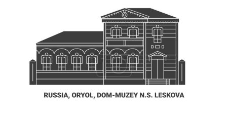 Illustration for Russia, Oryol, Dommuzey N.S. Leskova, travel landmark line vector illustration - Royalty Free Image