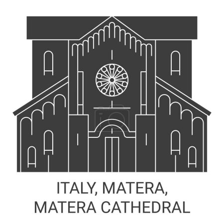 Téléchargez les illustrations : Italie, Matera, illustration vectorielle de ligne de voyage de la cathédrale de Matera - en licence libre de droit