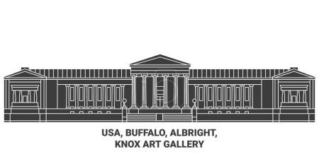 Téléchargez les illustrations : Usa, Buffalo, Albright, Knox Art Gallery voyages illustration vectorielle de ligne de repère - en licence libre de droit