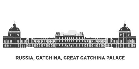 Téléchargez les illustrations : Russie, Gatchina, Palais de la Grande Gatchina, illustration vectorielle de ligne de repère de voyage - en licence libre de droit