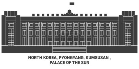 Illustration for North Korea, Pyongyang, Kumsusan , Palace Of The Sun travel landmark line vector illustration - Royalty Free Image