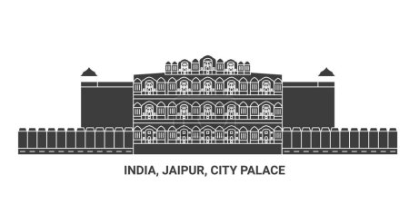 Téléchargez les illustrations : Inde, Jaipur, City Palace, illustration vectorielle de ligne de repère de voyage - en licence libre de droit