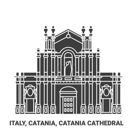 Illustration for Italy, Catania, Catania Cathedral travel landmark line vector illustration - Royalty Free Image