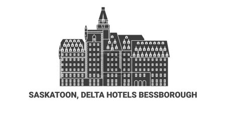 Téléchargez les illustrations : Canada, Saskatoon, Delta Hotels Bessborough, illustration vectorielle de ligne de repère de voyage - en licence libre de droit