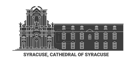 Illustration for Italy, Syracuse, Cathedral Of Syracuse, travel landmark line vector illustration - Royalty Free Image