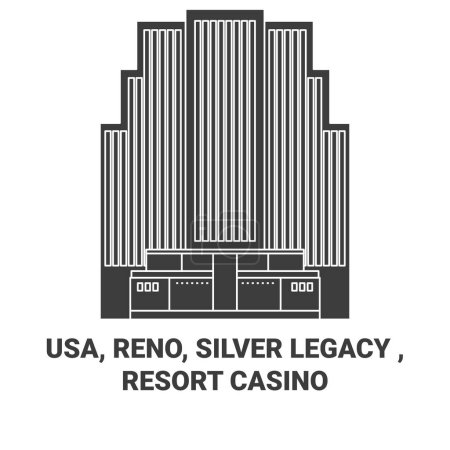 Ilustración de EE.UU., Reno, Legado de plata, Resort Casino viaje hito línea vector ilustración - Imagen libre de derechos