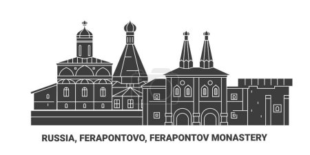 Ilustración de Rusia, Ferapontovo Monasterio Complejo recorrido hito línea vector ilustración - Imagen libre de derechos