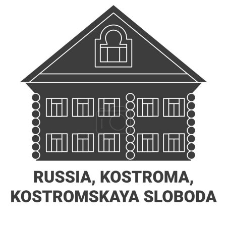 Illustration for Russia, Kostroma, Kostromskaya Sloboda travel landmark line vector illustration - Royalty Free Image