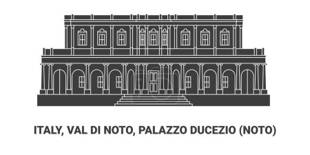 Téléchargez les illustrations : Italie, Val Di Noto, Palazzo Ducezio Noto, illustration vectorielle de ligne de repère de voyage - en licence libre de droit