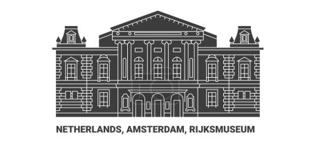 Téléchargez les illustrations : Pays-Bas, Amsterdam, Rijksmuseum, illustration vectorielle de ligne de repère de voyage - en licence libre de droit