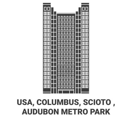 Ilustración de EE.UU., Columbus, Scioto, Audubon Metro Park recorrido hito línea vector ilustración - Imagen libre de derechos