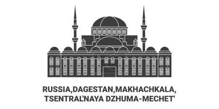 Illustration for Russia, Dagestan, Makhachkala, Dzhumamechet travel landmark line vector illustration - Royalty Free Image