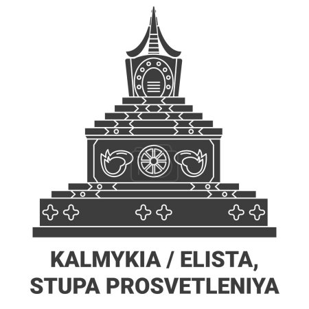 Téléchargez les illustrations : Russie, Kalmykia, Elista, Stupa Prosvetleniya voyages illustration vectorielle de ligne historique - en licence libre de droit