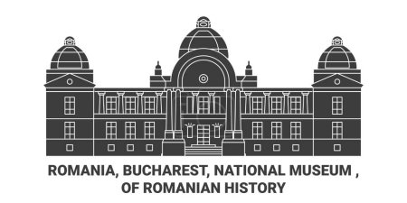 Ilustración de Rumania, Bucarest, Museo Nacional, De historia rumana viaje hito línea vector ilustración - Imagen libre de derechos