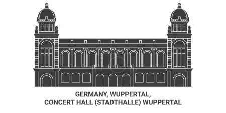 Ilustración de Alemania, Wuppertal, sala de conciertos Stadthalle Wuppertal recorrido hito línea vector ilustración - Imagen libre de derechos
