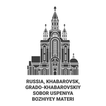 Illustration for Russia, Khabarovsk, Gradokhabarovskiy Sobor Uspeniya Bozhiyey Materi travel landmark line vector illustration - Royalty Free Image