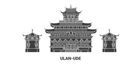 Illustration for Russia, Ulanude travel landmark line vector illustration - Royalty Free Image