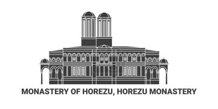 Ilustración de Rumania, Monasterio de Horezu viaje hito línea vector ilustración - Imagen libre de derechos