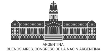 Téléchargez les illustrations : Argentine, Buenos Aires, Congreso De La Nacin Illustration vectorielle de ligne de voyage en Argentine - en licence libre de droit
