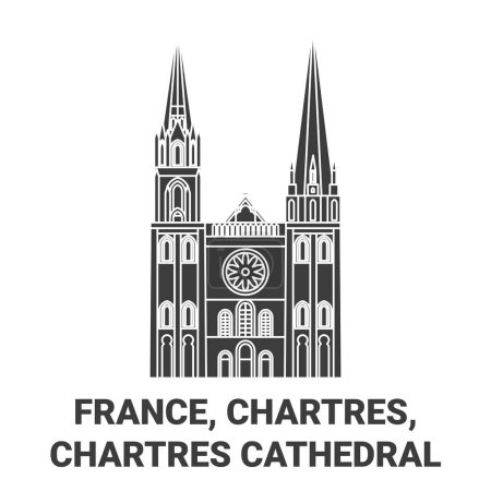 Illustration for France, Chartres, Chartres Cathedral, travel landmark line vector illustration - Royalty Free Image