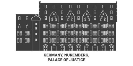 Ilustración de Alemania, Nuremberg, Palacio de Justicia recorrido hito línea vector ilustración - Imagen libre de derechos