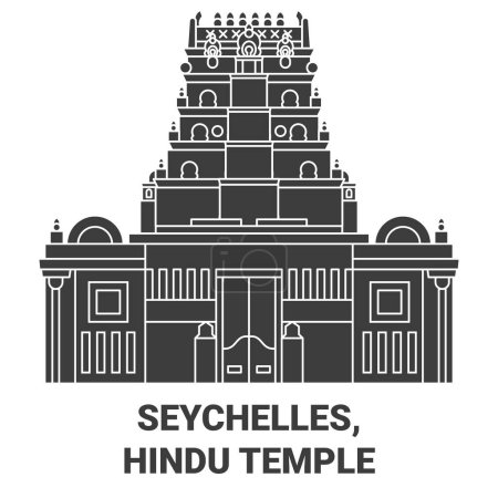 Ilustración de Seychelles, templo hindú recorrido hito línea vector ilustración - Imagen libre de derechos