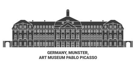 Téléchargez les illustrations : Allemagne, Munster, Musée d'art Illustration vectorielle de ligne de voyage Pablo Picasso - en licence libre de droit