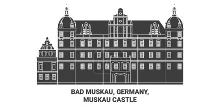 Ilustración de Alemania, Bad Muskau, Muskau Castillo de viaje hito línea vector ilustración - Imagen libre de derechos