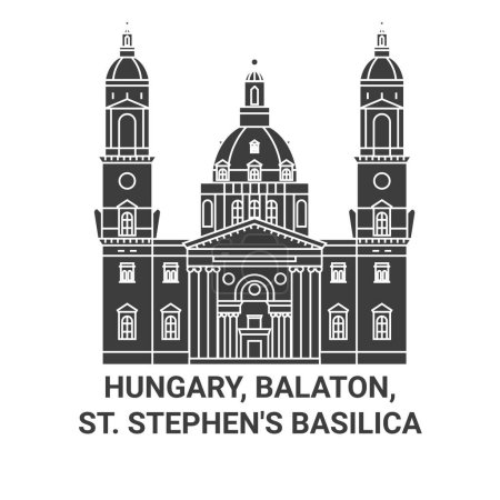 Téléchargez les illustrations : Hongrie, Balaton, St. Stephens Basilique Voyage illustration vectorielle ligne historique - en licence libre de droit