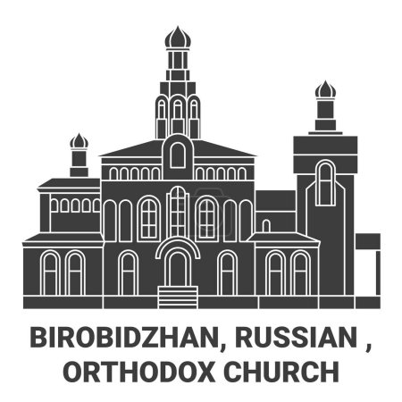 Téléchargez les illustrations : Russie, Birobidzhan, Église orthodoxe illustration vectorielle de ligne de voyage - en licence libre de droit