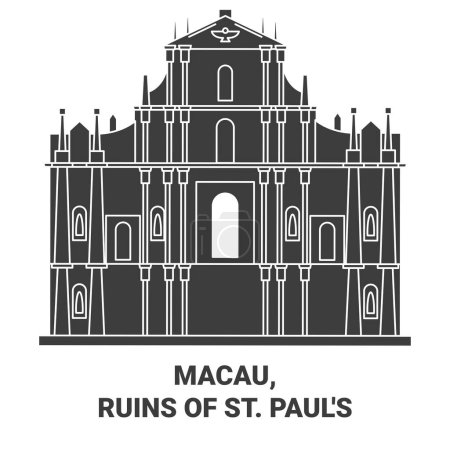 Illustration for China, Macau, Ruins Of St. Pauls travel landmark line vector illustration - Royalty Free Image