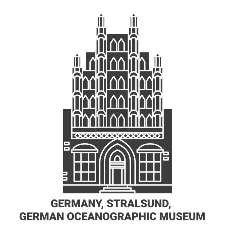 Illustration for Germany, Stralsund, German Oceanographic Museum travel landmark line vector illustration - Royalty Free Image