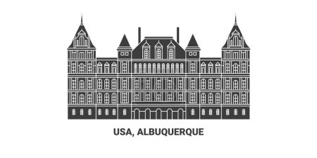 Ilustración de EE.UU., Albuquerque, ilustración de vector de línea hito de viaje - Imagen libre de derechos