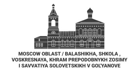 Illustration for Russia, Balashikha, Khram Prepodobnykh Zosimy I Savvatiya Solovetskikh travel landmark line vector illustration - Royalty Free Image