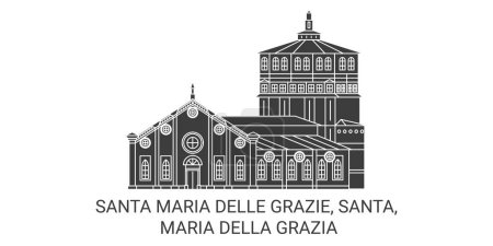Téléchargez les illustrations : Italie, Santa Maria Delle Grazie, Santa, Maria Della Grazia illustration vectorielle de ligne de voyage - en licence libre de droit