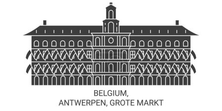 Ilustración de Bélgica, Amberes, Grote Markt viaje hito línea vector ilustración - Imagen libre de derechos