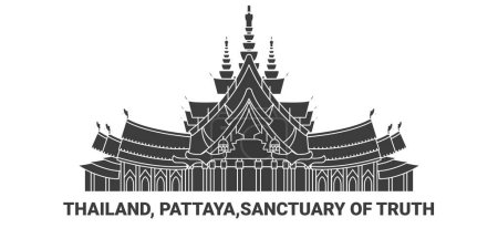 Téléchargez les illustrations : Thaïlande, Pattaya, Sanctuaire de la vérité, illustration vectorielle de ligne de repère Voyage - en licence libre de droit