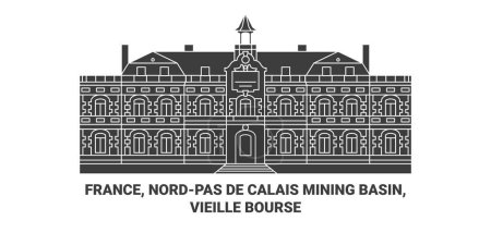 Ilustración de Francia, cuenca minera Nordpas De Calais, Vieille Bourse recorrido hito línea vector ilustración - Imagen libre de derechos