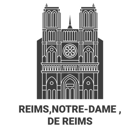 Illustration for France, Reims,Notredame , De Reims travel landmark line vector illustration - Royalty Free Image